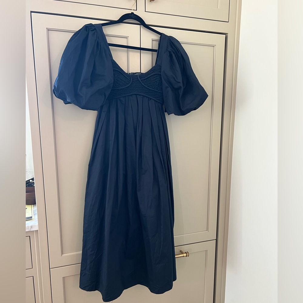 Vestique Balloon Puff Sleeve Cecilia Dress in Navy